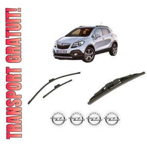 Set 3 stergatoare OPEL MOKKA / MOKKA X (J13) din 2012-2019, pentru parbriz si luneta fata si spate auto, Bosch Twin-Aerotwin, din cauciuc siliconat rezistent, 4 Stickere Auto OPEL