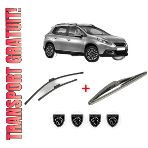 Set 3 stergatoare PEUGEOT 2008 I (CU_) din 2013 - 2019, pentru parbriz si luneta fata si spate auto, Bosch Twin, din cauciuc siliconat rezistent, 4 Stickere Auto PEUGEOT