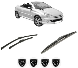 Set 3 stergatoare PEUGEOT 206 CC (2D) din 2000-2007, pentru parbriz si luneta fata si spate auto, Bosch Twin-Aerotwin Retrofit, din cauciuc siliconat rezistent, 4 Stickere Auto PEUGEOT - Img 2
