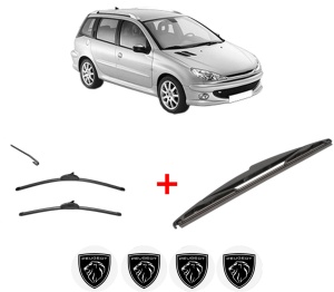Set 3 stergatoare PEUGEOT 206 SW (2E/K) din 2002 - 2008, pentru parbriz si luneta fata si spate auto, Valeo Silencio, din cauciuc siliconat rezistent, 4 Stickere Auto PEUGEOT v15472