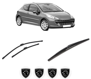 Set 3 stergatoare PEUGEOT 207 (WA_, WC_) din 2006-2015, pentru parbriz si luneta fata si spate auto, Bosch Twin-Aerotwin, din cauciuc siliconat rezistent, 4 Stickere Auto PEUGEOT - Img 2