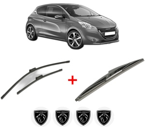 Set 3 stergatoare PEUGEOT 208 I (CA_, CC_) din 2012 - 2019, pentru parbriz si luneta fata si spate auto, Bosch Twin, din cauciuc siliconat rezistent, 4 Stickere Auto PEUGEOT v8093