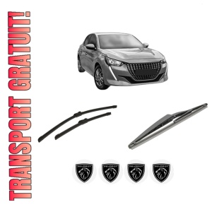 Set 3 stergatoare PEUGEOT 208 II (UB_, UP_, UW_, UJ_) din 2019-2023, pentru parbriz si luneta fata si spate auto, Bosch Twin-Aerotwin, din cauciuc siliconat rezistent, 4 Stickere Auto PEUGEOT