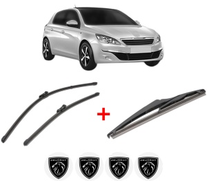 Set 3 stergatoare PEUGEOT 308 Hatchback Van (LB_) din 2015 - 2021, pentru parbriz si luneta fata si spate auto, Valeo Silencio, din cauciuc siliconat rezistent, 4 Stickere Auto PEUGEOT v12467