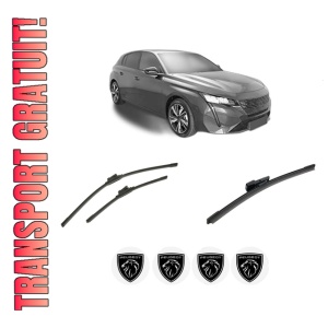 Set 3 stergatoare PEUGEOT 308 III (FB_, FH_, FP_, F3_, FM_) din 2021-2025, pentru parbriz si luneta fata si spate auto, Bosch Aerotwin-Aerotwin, din cauciuc siliconat rezistent, 4 Stickere Auto PEUGEOT