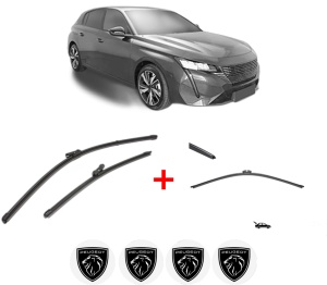 Set 3 stergatoare PEUGEOT 308 III (FB_, FH_, FP_, F3_, FM_) din 2021, pentru parbriz si luneta fata si spate auto, Valeo Silencio, din cauciuc siliconat rezistent, 4 Stickere Auto PEUGEOT v11927