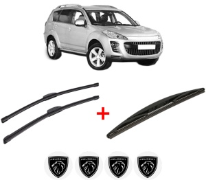 Set 3 stergatoare PEUGEOT 4007 (VU_, VV_) din 2007 - 2013, pentru parbriz si luneta fata si spate auto, Bosch Twin, din cauciuc siliconat rezistent, 4 Stickere Auto PEUGEOT v5633