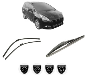Set 3 stergatoare PEUGEOT 5008 I Van (0U_) din 2009-2017, pentru parbriz si luneta fata si spate auto, Bosch Twin-Aerotwin, din cauciuc siliconat rezistent, 4 Stickere Auto PEUGEOT - Img 2
