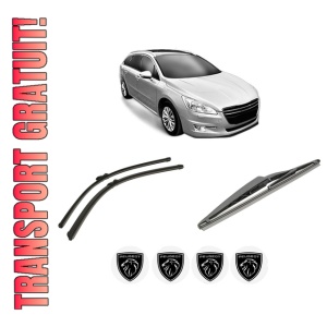 Set 3 stergatoare PEUGEOT 508 SW Estate Van (8E_) din 2011-2018, pentru parbriz si luneta fata si spate auto, Bosch Twin-Aerotwin, din cauciuc siliconat rezistent, 4 Stickere Auto PEUGEOT
