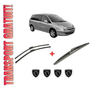 Set 3 stergatoare PEUGEOT 807 Van (EB_) din 2004 - 2006, pentru parbriz si luneta fata si spate auto, Bosch Twin, din cauciuc siliconat rezistent, 4 Stickere Auto PEUGEOT