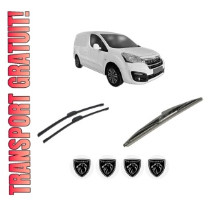 Set 3 stergatoare PEUGEOT PARTNER ORIGIN MPV (G_) din 2008-2013, pentru parbriz si luneta fata si spate auto, Bosch Twin-Aerotwin Retrofit, din cauciuc siliconat rezistent, 4 Stickere Auto PEUGEOT