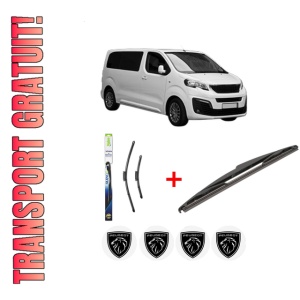 Set 3 stergatoare PEUGEOT TRAVELLER Bus (V_) din 2016 - 2023, pentru parbriz si luneta fata si spate auto, Valeo Silencio, din cauciuc siliconat rezistent, 4 Stickere Auto PEUGEOT