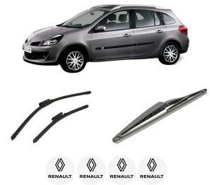 Set 3 stergatoare RENAULT CLIO III Grandtour (KR0/1_) din 2007-2014, pentru parbriz si luneta fata si spate auto, Bosch Twin-Aerotwin, din cauciuc siliconat rezistent, 4 Stickere Auto RENAULT - Img 2