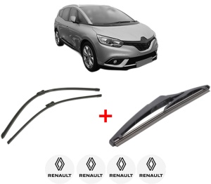 Set 3 stergatoare RENAULT GRAND SCENIC IV (R9_) din 2016 - 2023, pentru parbriz si luneta fata si spate auto, Bosch Twin, din cauciuc siliconat rezistent, 4 Stickere Auto RENAULT v11387