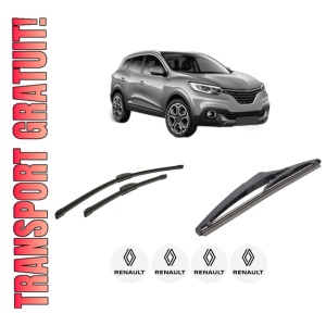 Set 3 stergatoare RENAULT KADJAR (HA_, HL_) din 2015-2021, pentru parbriz si luneta fata si spate auto, Bosch Twin-Aerotwin Retrofit, din cauciuc siliconat rezistent, 4 Stickere Auto RENAULT
