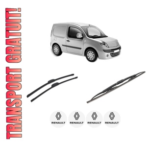 Set 3 stergatoare RENAULT KANGOO Express (FW0/1_) din 2008-2019, pentru parbriz si luneta fata si spate auto, Bosch Twin-Aerotwin Retrofit, din cauciuc siliconat rezistent, 4 Stickere Auto RENAULT