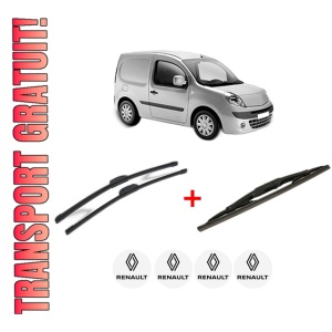 Set 3 stergatoare RENAULT KANGOO Express (FW0/1_) din 2008, pentru parbriz si luneta fata si spate auto, Bosch Twin, din cauciuc siliconat rezistent, 4 Stickere Auto RENAULT