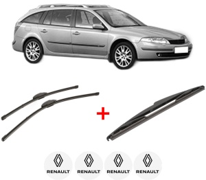 Set 3 stergatoare RENAULT LAGUNA II Grandtour (KG0/1_) din 2001 - 2007, pentru parbriz si luneta fata si spate auto, Valeo Silencio, din cauciuc siliconat rezistent, 4 Stickere Auto RENAULT v15352