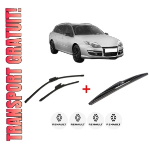 Set 3 stergatoare RENAULT LAGUNA III Grandtour (KT0/1) din 2007 - 2015, pentru parbriz si luneta fata si spate auto, Bosch Twin, din cauciuc siliconat rezistent, 4 Stickere Auto RENAULT