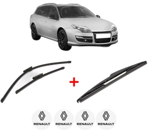 Set 3 stergatoare RENAULT LAGUNA III Grandtour (KT0/1) din 2007 - 2015, pentru parbriz si luneta fata si spate auto, Valeo Silencio, din cauciuc siliconat rezistent, 4 Stickere Auto RENAULT v13792