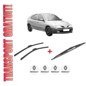 Set 3 stergatoare RENAULT MEGANE I (BA0/1_) din 1996 - 2003, pentru parbriz si luneta fata si spate auto, Bosch Twin, din cauciuc siliconat rezistent, 4 Stickere Auto RENAULT