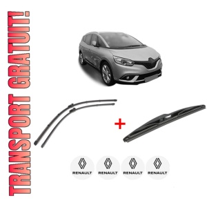 Set 3 stergatoare RENAULT SCENIC IV (J9_) din 2016 - 2022, pentru parbriz si luneta fata si spate auto, Valeo Silencio, din cauciuc siliconat rezistent, 4 Stickere Auto RENAULT