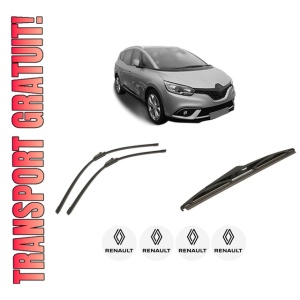 Set 3 stergatoare RENAULT SCENIC IV (J9_) din 2016-2022, pentru parbriz si luneta fata si spate auto, Bosch Twin-Aerotwin, din cauciuc siliconat rezistent, 4 Stickere Auto RENAULT