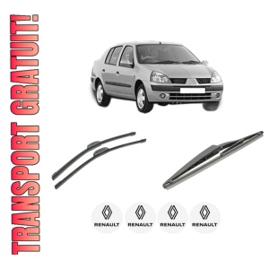 Set 3 stergatoare RENAULT THALIA I (LB_) din 1998-2009, pentru parbriz si luneta fata si spate auto, Bosch Twin-Aerotwin Retrofit, din cauciuc siliconat rezistent, 4 Stickere Auto RENAULT