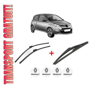 Set 3 stergatoare RENAULT TWINGO II (CN0_) din 2007 - 2014, pentru parbriz si luneta fata si spate auto, Valeo Silencio, din cauciuc siliconat rezistent, 4 Stickere Auto RENAULT - Img 1