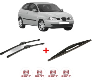 Set 3 stergatoare SEAT IBIZA III (6L1) din 2002 - 2009, pentru parbriz si luneta fata si spate auto, Bosch Twin, din cauciuc siliconat rezistent, 4 Stickere Auto SEAT v10073