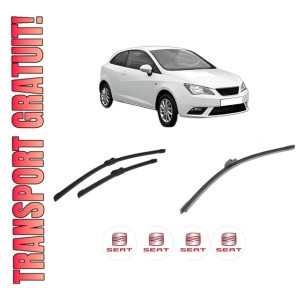 Set 3 stergatoare SEAT IBIZA IV SC (6J1, 6P5) din 2008-2016, pentru parbriz si luneta fata si spate auto, Bosch Aerotwin-Aerotwin, din cauciuc siliconat rezistent, 4 Stickere Auto SEAT