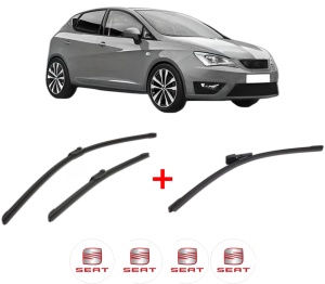Set 3 stergatoare SEAT IBIZA V (KJ1, KJG) din 2017, pentru parbriz si luneta fata si spate auto, Bosch Aerotwin, din cauciuc siliconat rezistent, 4 Stickere Auto SEAT v5993
