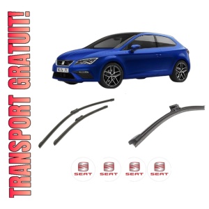Set 3 stergatoare SEAT LEON (KL1, KLG) din 2019-2021, pentru parbriz si luneta fata si spate auto, Bosch Aerotwin-Aerotwin, din cauciuc siliconat rezistent, 4 Stickere Auto SEAT
