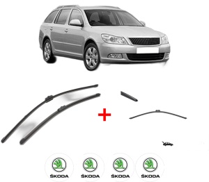 Set 3 stergatoare SKODA OCTAVIA II Combi (1Z5) din 2004 - 2013, pentru parbriz si luneta fata si spate auto, Valeo Silencio, din cauciuc siliconat rezistent, 4 Stickere Auto SKODA v12227