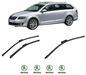 Set 3 stergatoare SKODA Octavia III Combi (5E5, 5E6) din 2012-2020, pentru parbriz si luneta fata si spate auto, Bosch Aerotwin-Aerotwin, din cauciuc siliconat rezistent, 4 Stickere Auto SKODA - Img 2