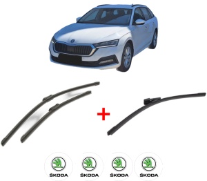 Set 3 stergatoare SKODA OCTAVIA IV Combi (NX5, PV5) din 2019, pentru parbriz si luneta fata si spate auto, Bosch Aerotwin, din cauciuc siliconat rezistent, 4 Stickere Auto SKODA v5933