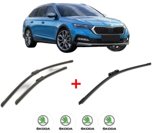 Set 3 stergatoare SKODA OCTAVIA IV (NX3, NN3, PV3) din 2020, pentru parbriz si luneta fata si spate auto, Bosch Aerotwin, din cauciuc siliconat rezistent, 4 Stickere Auto SKODA v4613