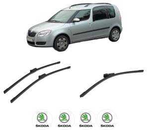 Set 3 stergatoare SKODA ROOMSTER Praktik (5J) din 2007-2015, pentru parbriz si luneta fata si spate auto, Bosch Aerotwin-Aerotwin, din cauciuc siliconat rezistent, 4 Stickere Auto SKODA - Img 2