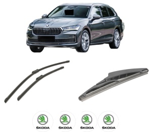 Set 3 stergatoare SKODA SUPERB IV Estate (NZ5) din 2023-2024, pentru parbriz si luneta fata si spate auto, Bosch Twin-Aerotwin, din cauciuc siliconat rezistent, 4 Stickere Auto SKODA - Img 2