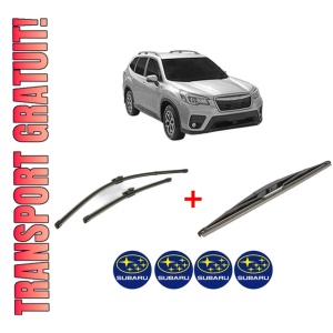 Set 3 stergatoare SUBARU FORESTER (SK_) din 2018, pentru parbriz si luneta fata si spate auto, Valeo Silencio, din cauciuc siliconat rezistent, 4 Stickere Auto SUBARU