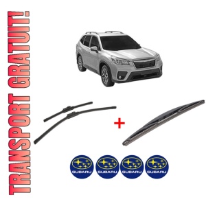 Set 3 stergatoare SUBARU FORESTER (SK_) din 2018, pentru parbriz si luneta fata si spate auto, Bosch Twin, din cauciuc siliconat rezistent, 4 Stickere Auto SUBARU