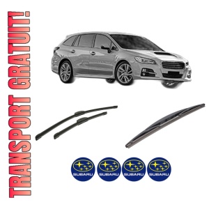 Set 3 stergatoare SUBARU LEVORG din 2015, pentru parbriz si luneta fata si spate auto, Bosch Twin-Aerotwin Retrofit, din cauciuc siliconat rezistent, 4 Stickere Auto SUBARU