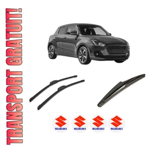 Set 3 stergatoare SUZUKI SWIFT V (AZ) din 2017-2020, pentru parbriz si luneta fata si spate auto, Bosch Twin-Aerotwin Retrofit, din cauciuc siliconat rezistent, 4 Stickere Auto SUZUKI