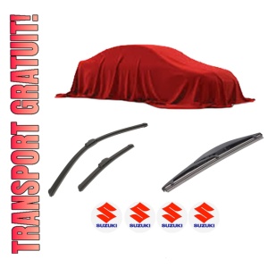Set 3 stergatoare SUZUKI SX4 (EY, GY) din 2006-2015, pentru parbriz si luneta fata si spate auto, Bosch Twin-Aerotwin Retrofit, din cauciuc siliconat rezistent, 4 Stickere Auto SUZUKI