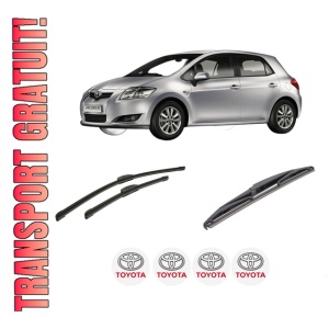 Set 3 stergatoare TOYOTA AURIS (_E15_) din 2006-2012, pentru parbriz si luneta fata si spate auto, Bosch Twin-Aerotwin Retrofit, din cauciuc siliconat rezistent, 4 Stickere Auto TOYOTA