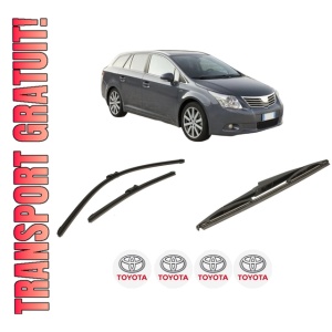 Set 3 stergatoare TOYOTA AVENSIS Estate (_T27_) din 2008-2018, pentru parbriz si luneta fata si spate auto, Bosch Twin-Aerotwin, din cauciuc siliconat rezistent, 4 Stickere Auto TOYOTA