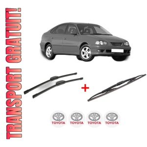 Set 3 stergatoare TOYOTA AVENSIS Liftback (_T22_) din 1997 - 2003, pentru parbriz si luneta fata si spate auto, Bosch Twin, din cauciuc siliconat rezistent, 4 Stickere Auto TOYOTA