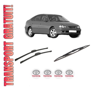 Set 3 stergatoare TOYOTA AVENSIS Liftback (_T22_) din 1997-2003, pentru parbriz si luneta fata si spate auto, Bosch Twin-Aerotwin Retrofit, din cauciuc siliconat rezistent, 4 Stickere Auto TOYOTA