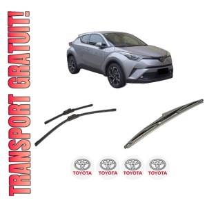 Set 3 stergatoare TOYOTA C-HR VAN (_X1_) din 2016, pentru parbriz si luneta fata si spate auto, Bosch Twin-Aerotwin, din cauciuc siliconat rezistent, 4 Stickere Auto TOYOTA