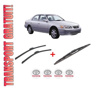 Set 3 stergatoare TOYOTA CAMRY Saloon (_V3_) din 2001 - 2006, pentru parbriz si luneta fata si spate auto, Bosch Twin, din cauciuc siliconat rezistent, 4 Stickere Auto TOYOTA